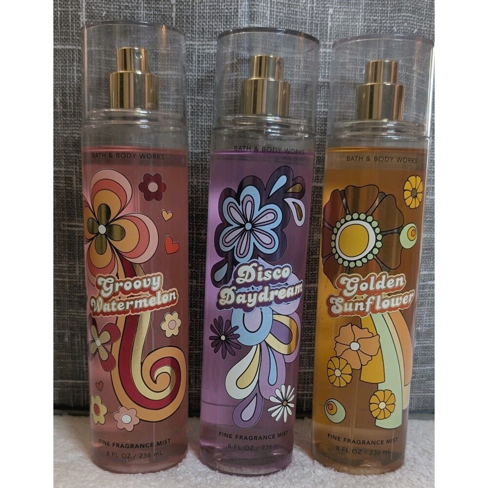 Bath & Body Works Groovy Collection Fine Fragrance Mist Lot of 3 Full 8 fl oz